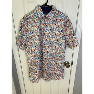 Paulo Solari Mens XL Abstract Fish Print Short Sleeve Button Down Shirt Funky
